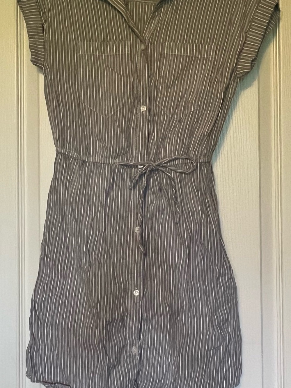 Japna Grey and White Striped Mini Shirt Dress
